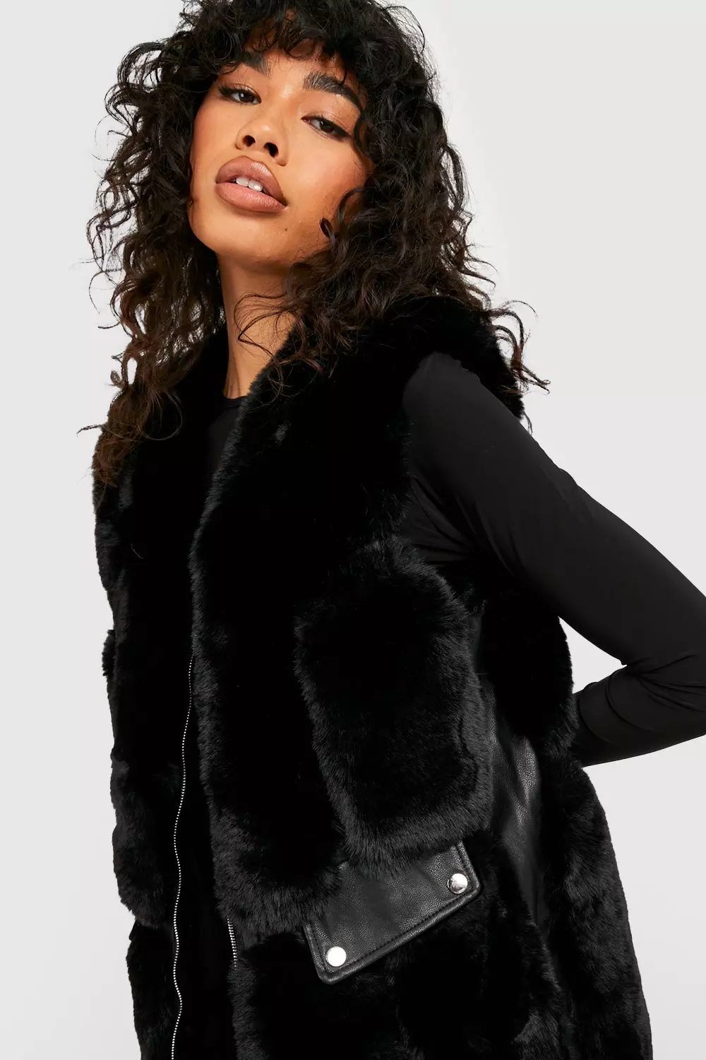 Black fur gilet boohoo sale