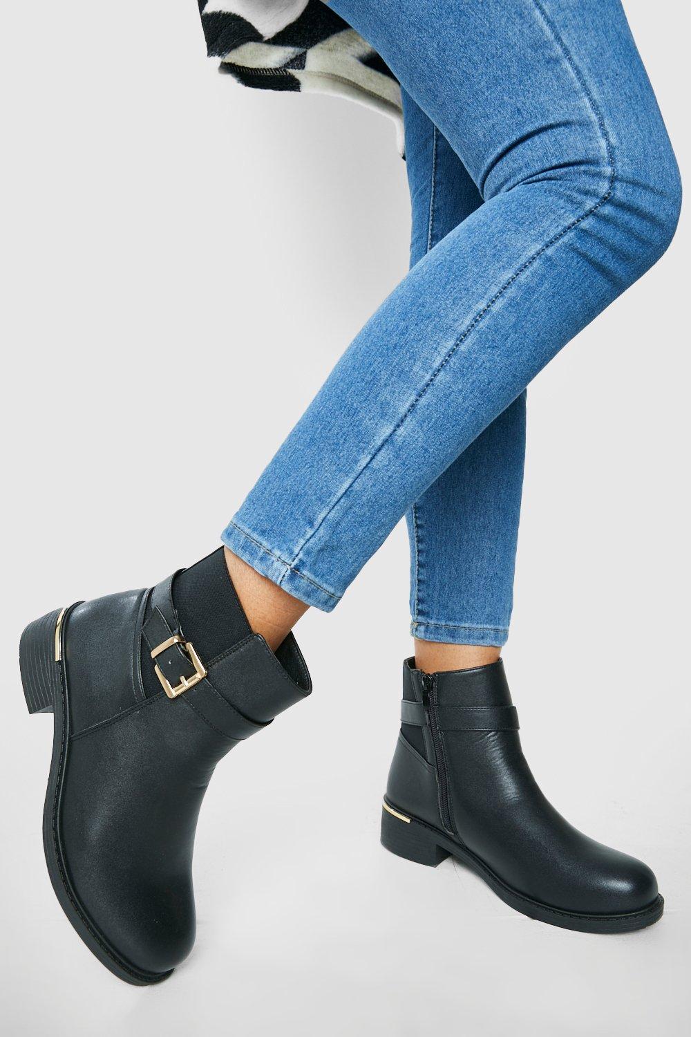 Wide Fit Buckle Detail Chelsea Boots | boohoo