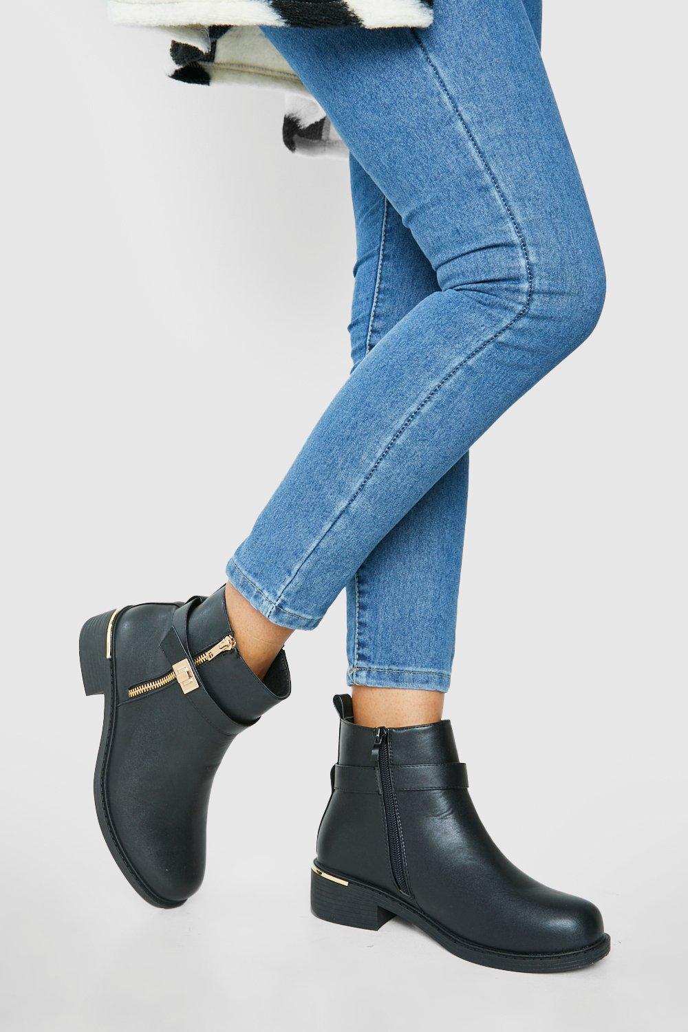 royalty får forstene Wide Width Side Buckle Gold Trim Chelsea Boots | boohoo