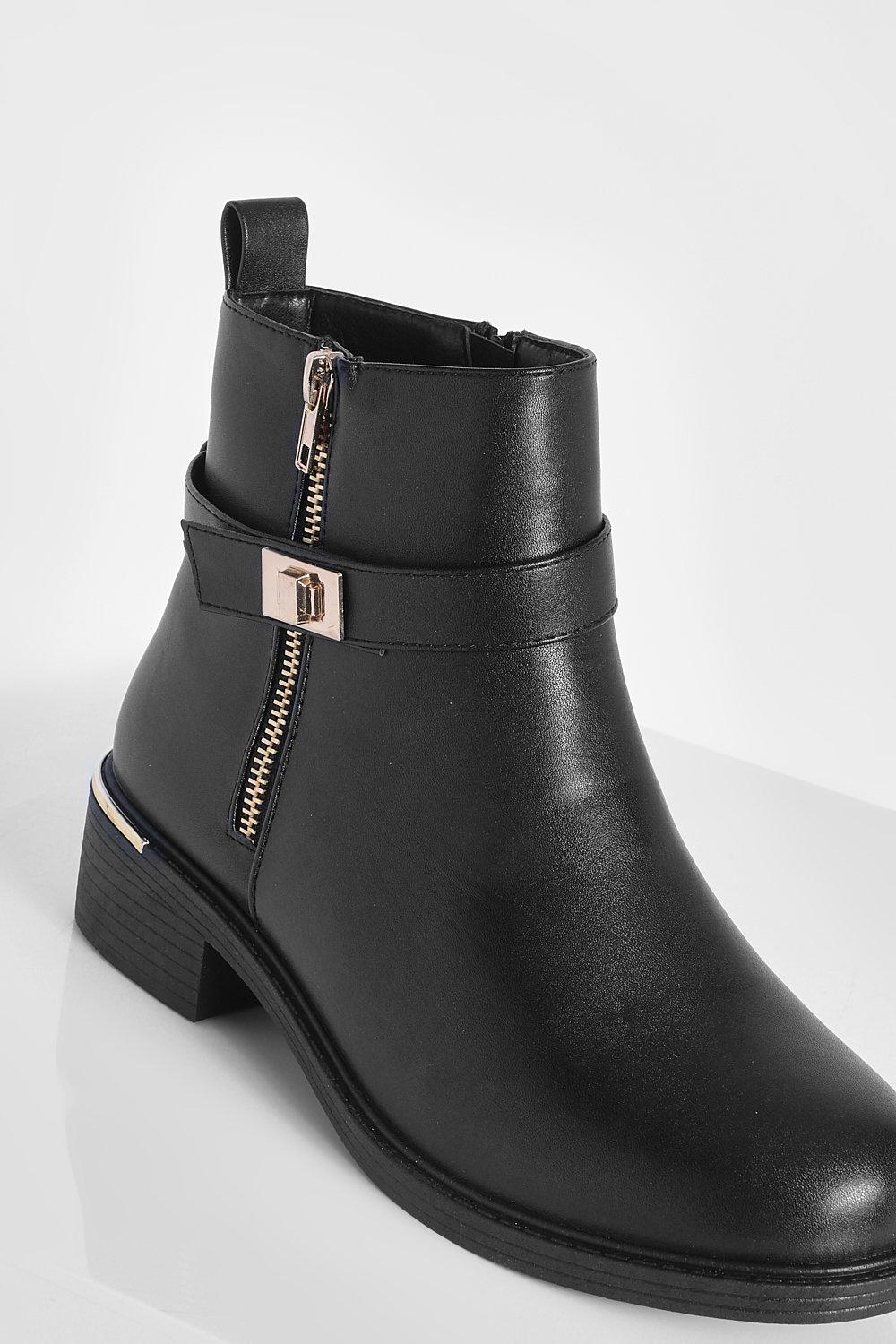 Wide Width Side Buckle Gold Trim Chelsea Boots |