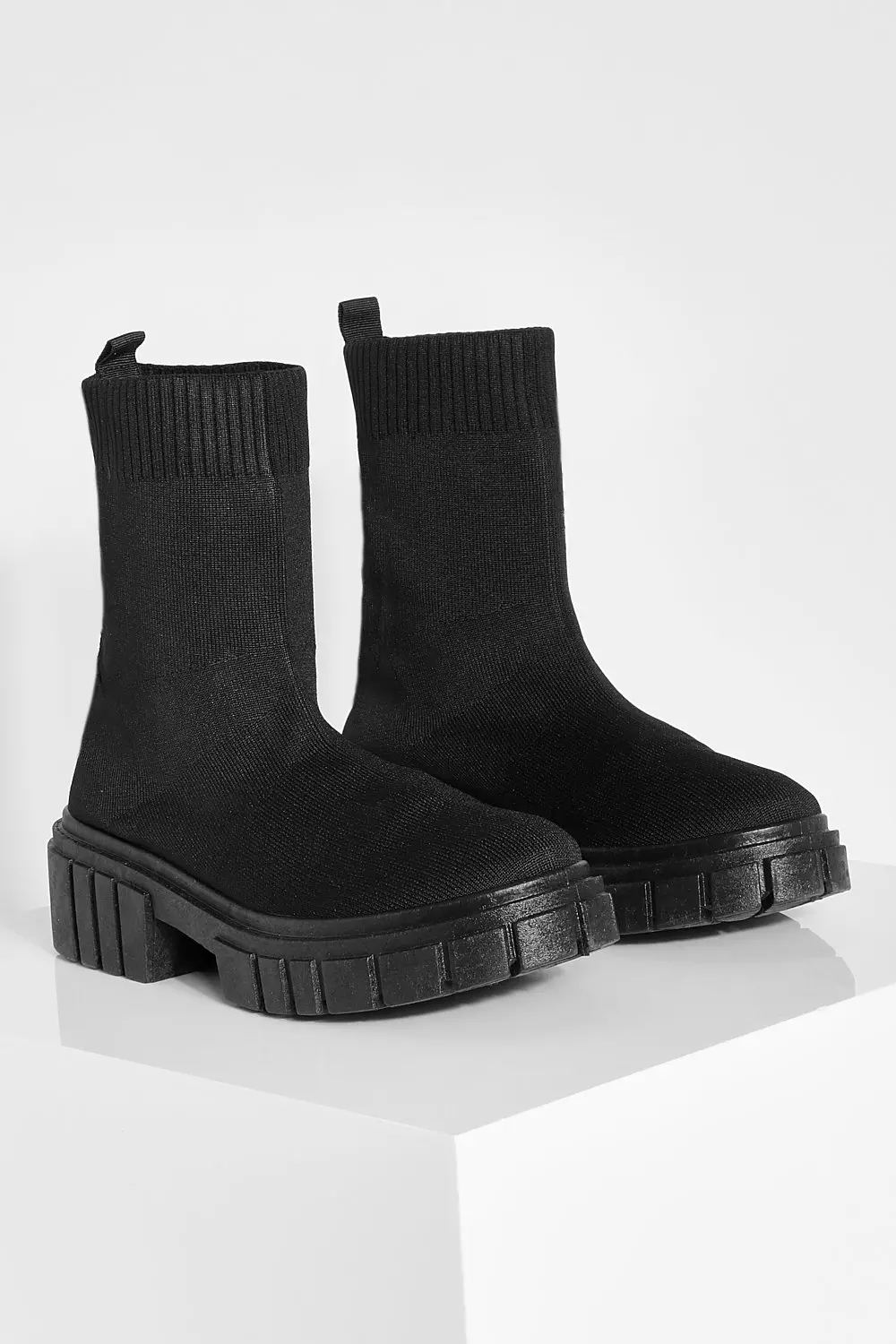 Black Wide Fit Knitted Chunky Sock Boot alternative image