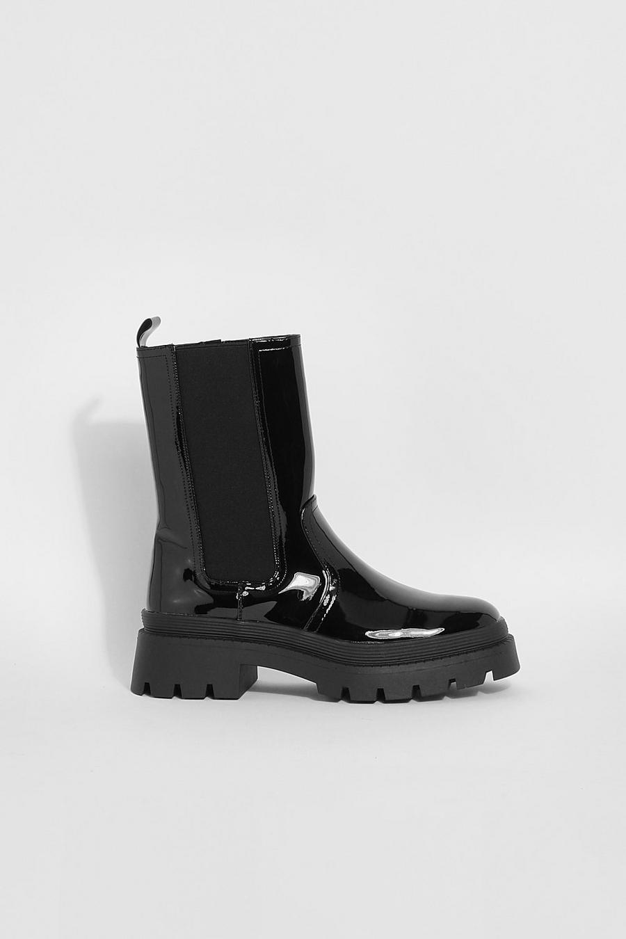 Black Wide Fit Chunky Rand Chelsea Shorts Boots image number 1