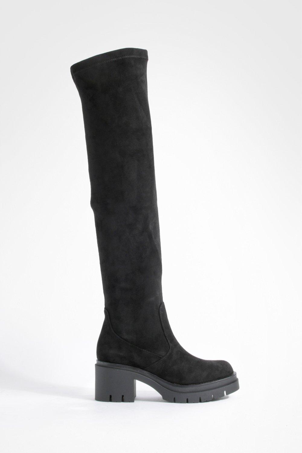 Wide Fit Faux Suede Cleated Over The Knee Boots boohoo UK