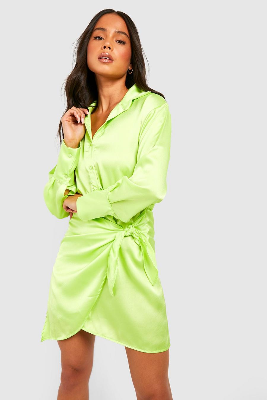 Lime Petite Geo Satin Wrap Dress image number 1