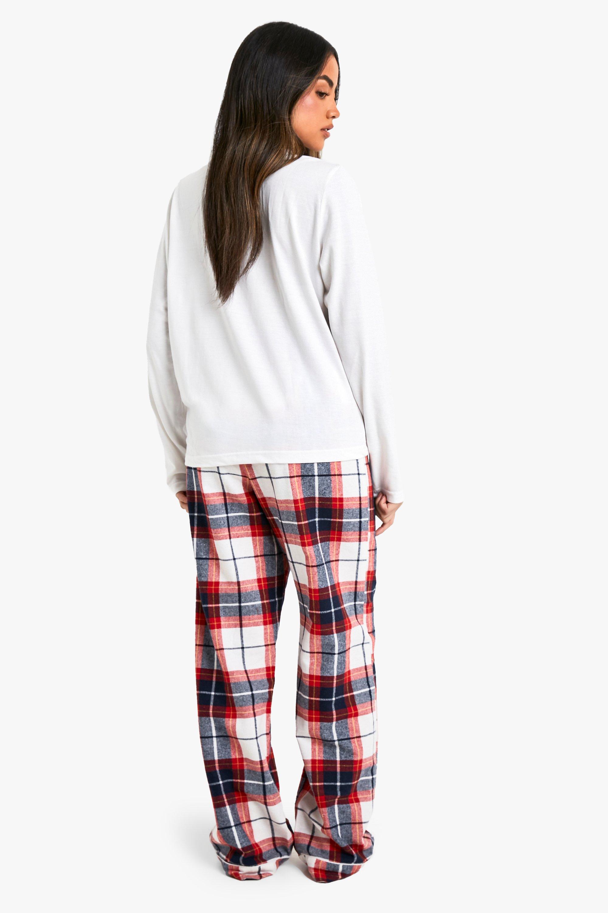 Off White Christmas Pyjama Set with Check Trousers