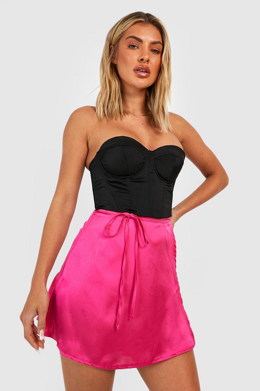 Minifalda cruzada de raso, Pink image number 1