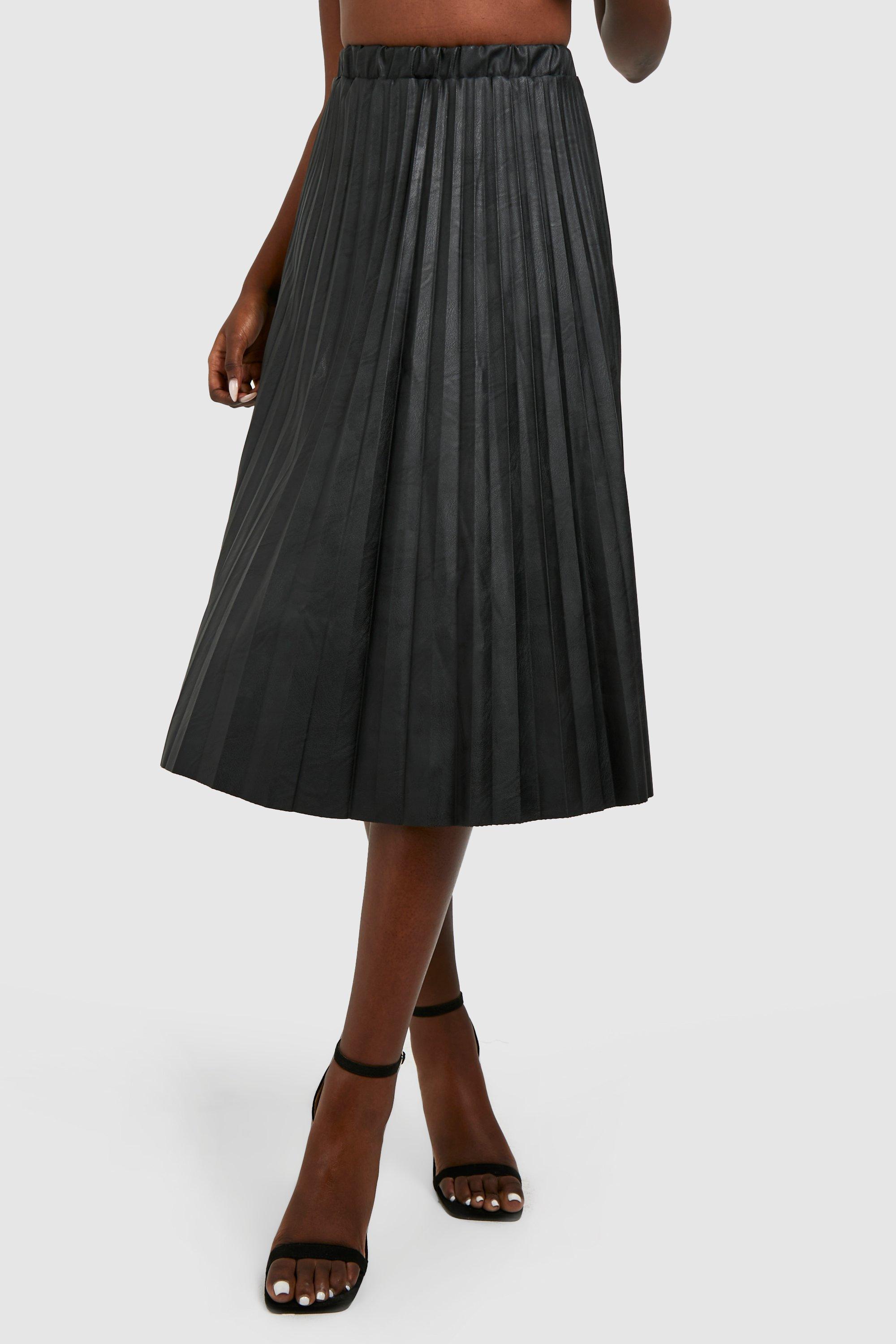 Black pleated clearance midi skirt boohoo