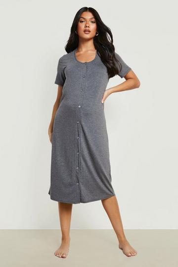 Maternity Midi Button Front Nightie charcoal