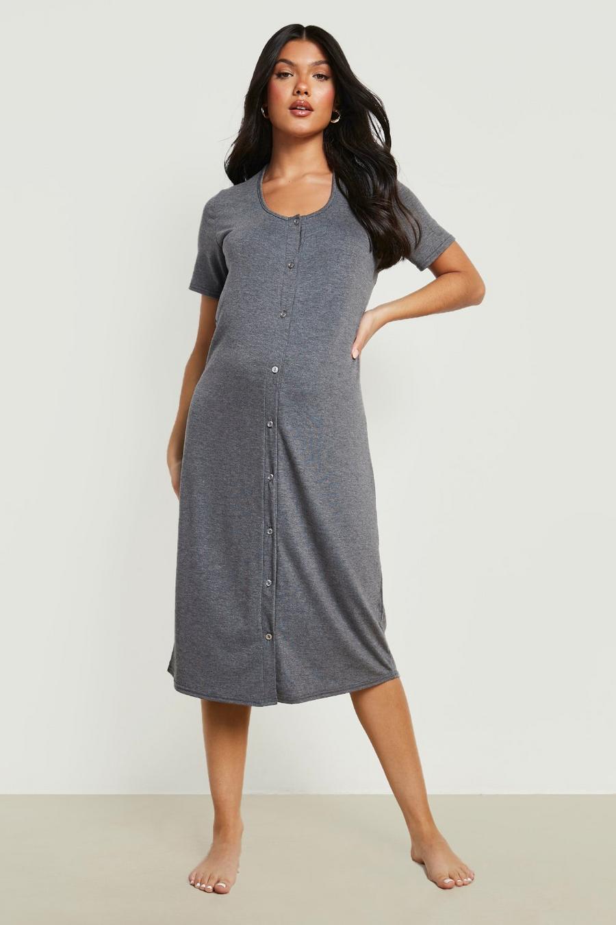 Charcoal Maternity Midi Button Front Nightgown image number 1