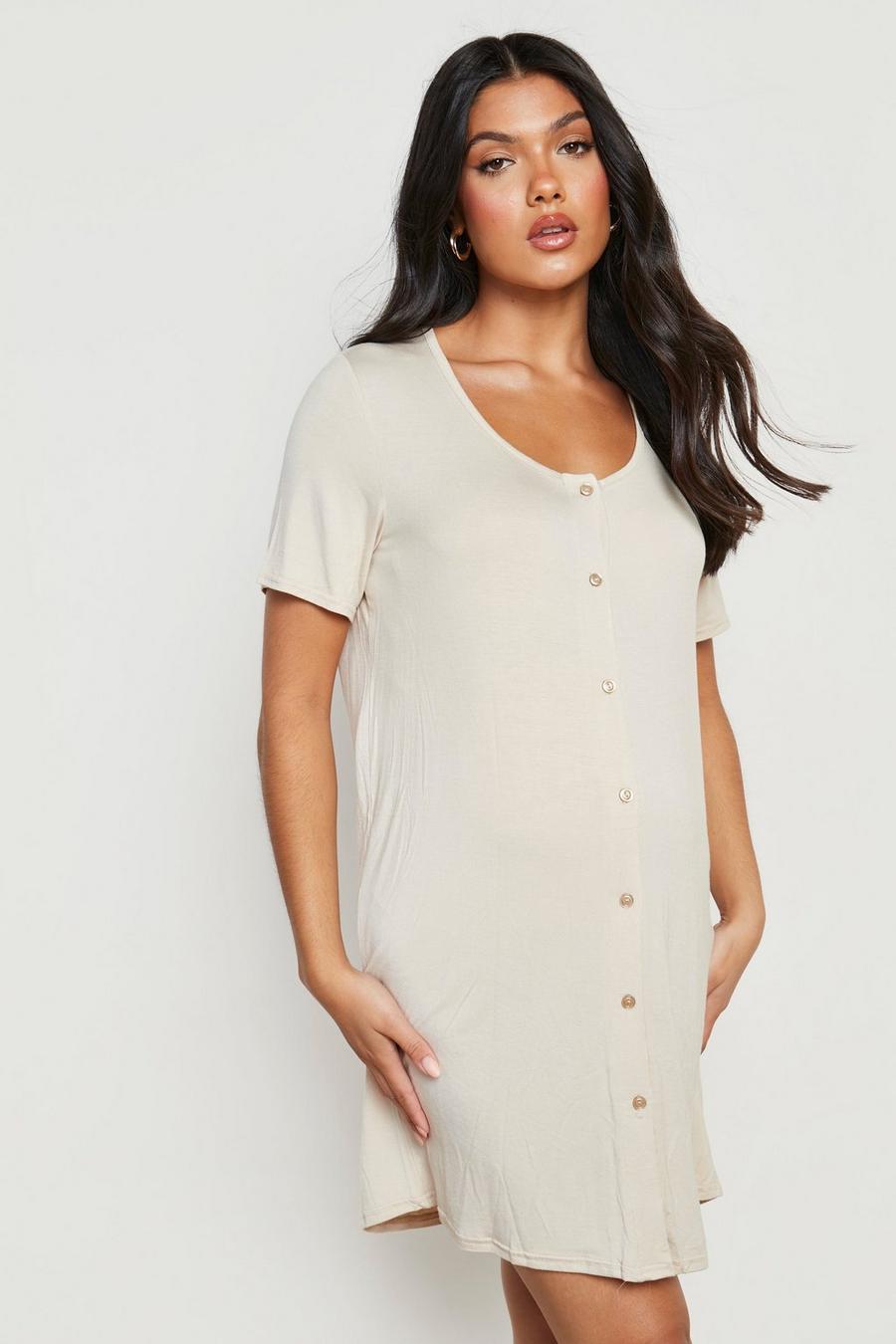 Oatmeal Maternity Button Front Nightgown image number 1