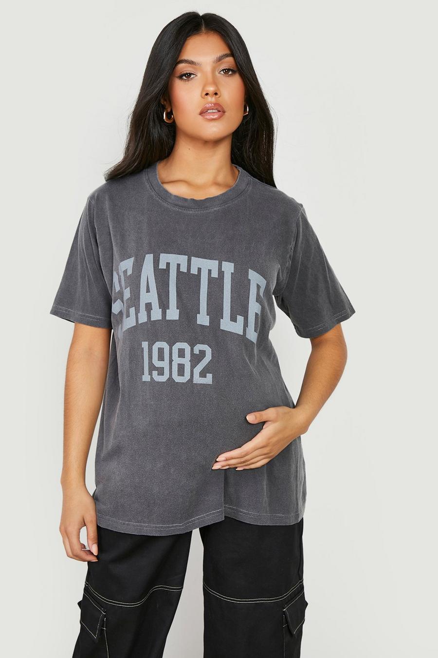 Camiseta Premamá oversize con estampado de Seattle desteñido, Charcoal image number 1