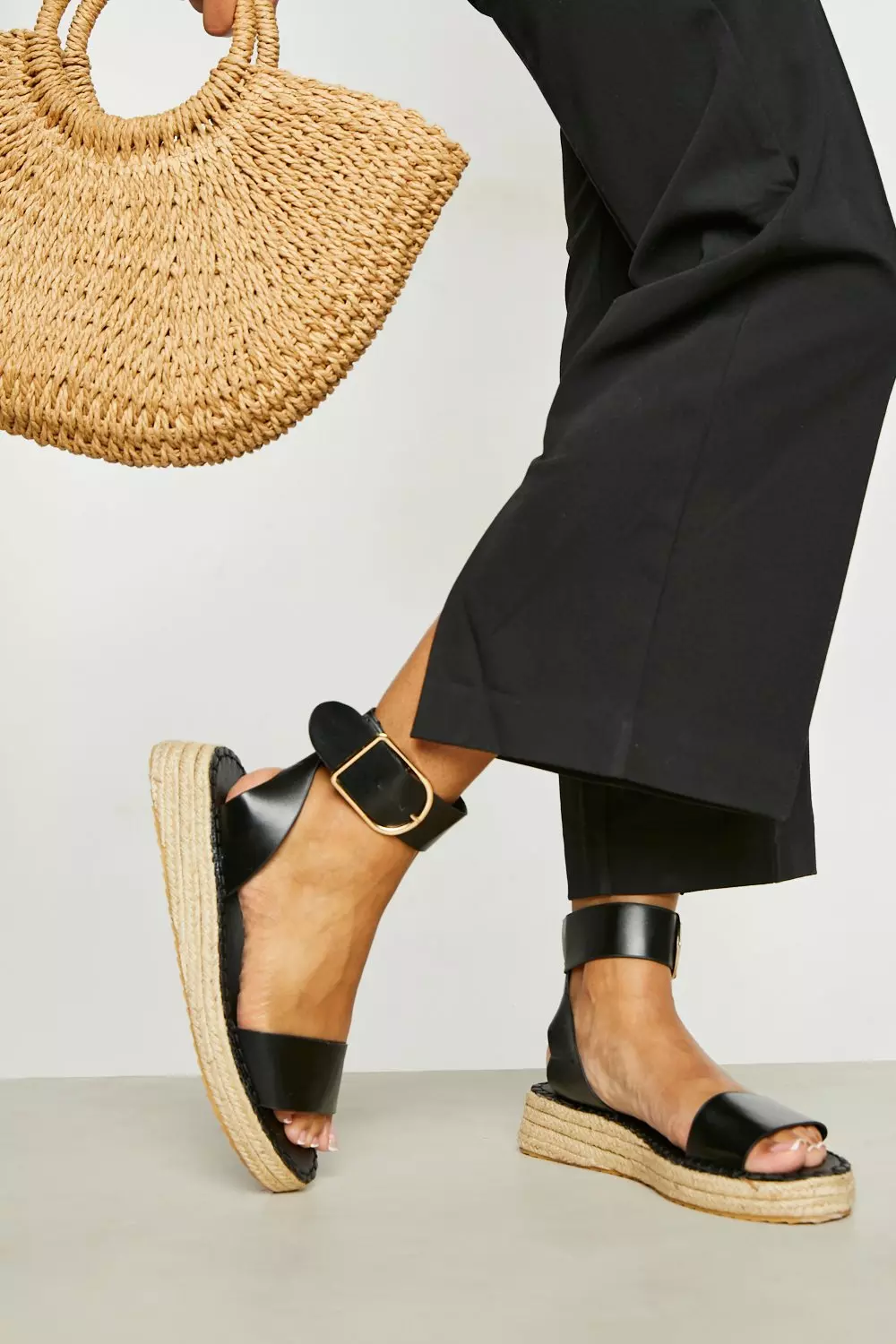 Black Buckle Detail Two Part Flatforms alternative image