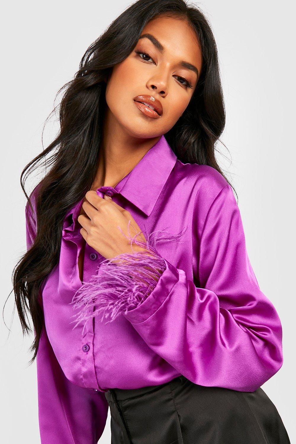 Purple silk shirt womens best sale