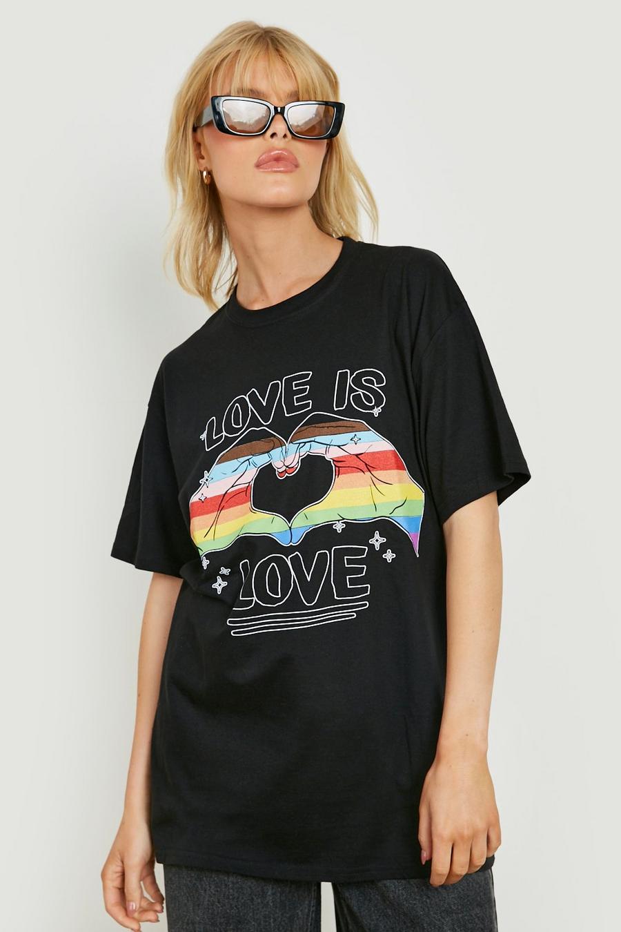 Black Pride Love Is Love Slogan Printed Oversized T-shirt  image number 1