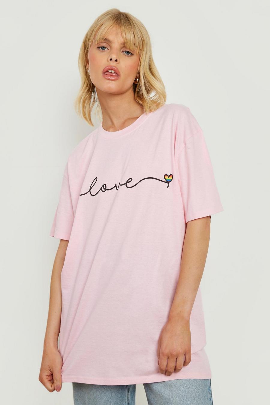Light pink Pride Love Heart Slogan Printed Oversized T-shirt  image number 1