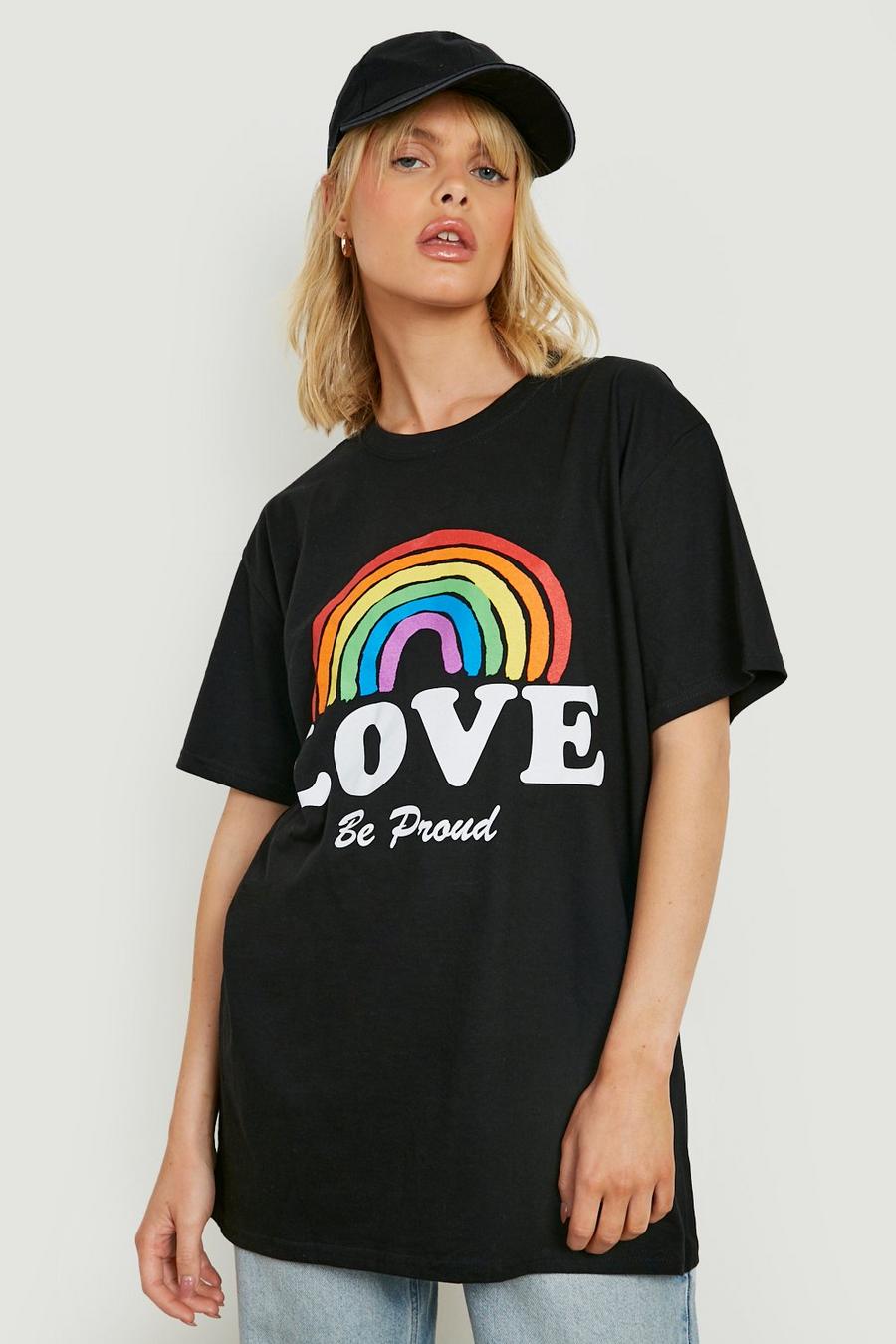 Oversize T-Shirt mit Pride Regenbogen Slogan Print, Black noir