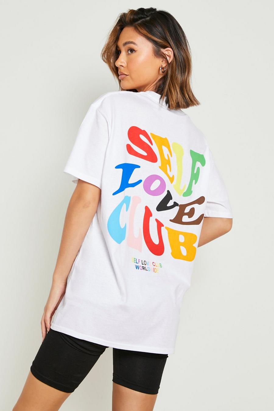 White Pride Self Love Slogan Printed Oversized T-shirt image number 1