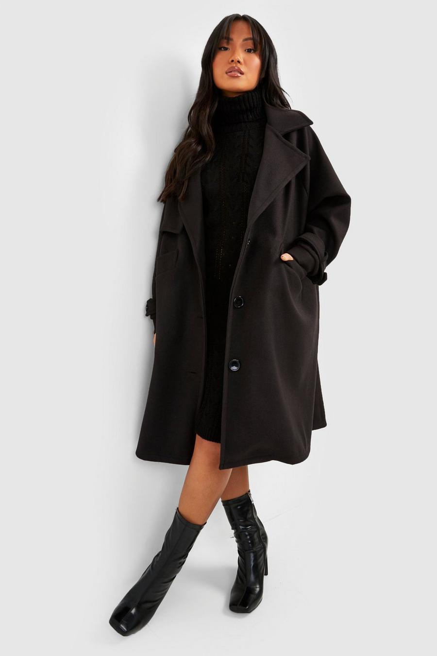 Black negro Petite Premium Wool Look Oversized Coat