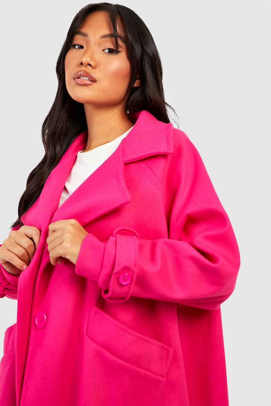 Hot pink rosa Petite Premium Wool Look Oversized Coat image number 1