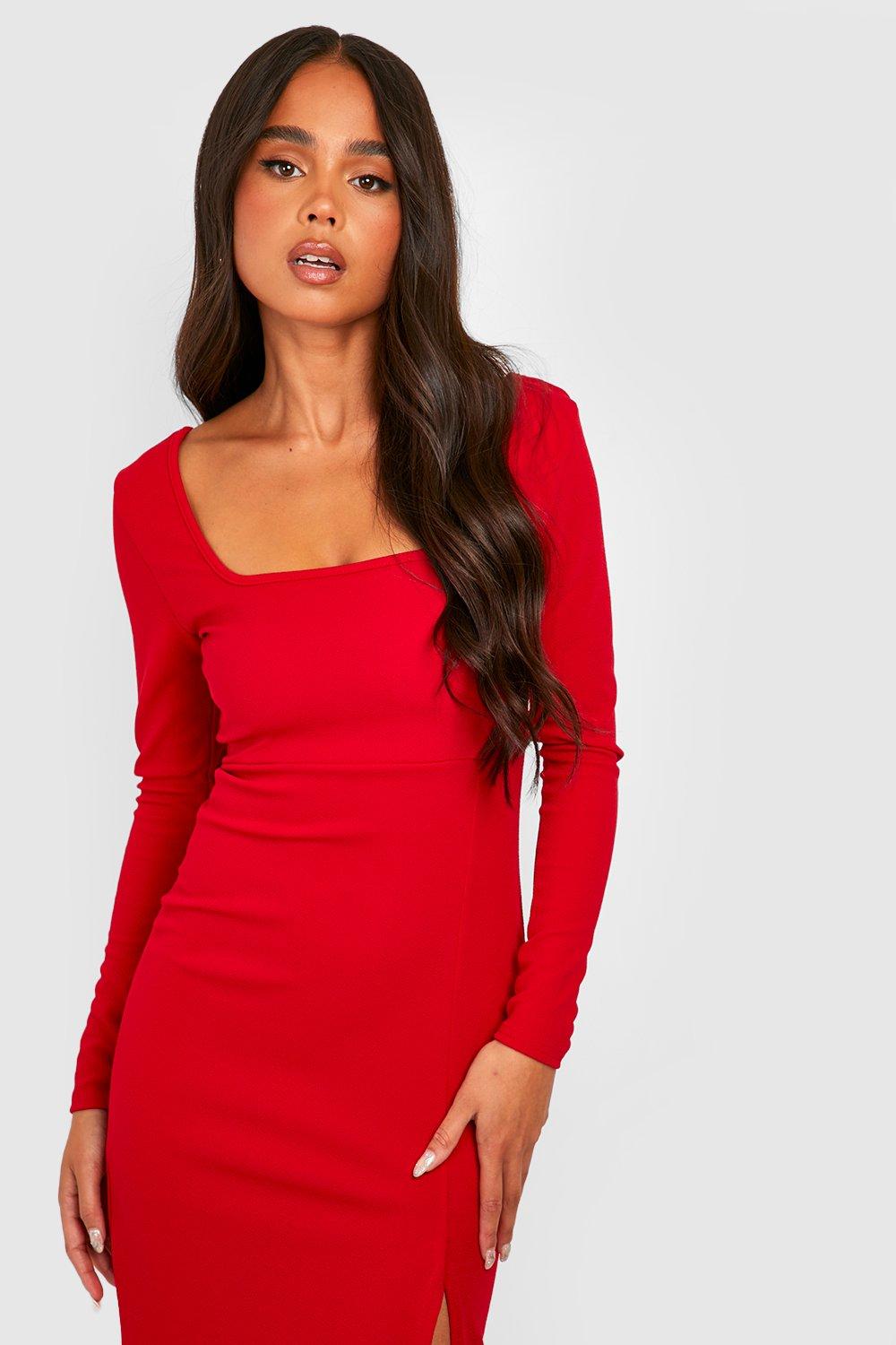 petite red dresses with sleeves