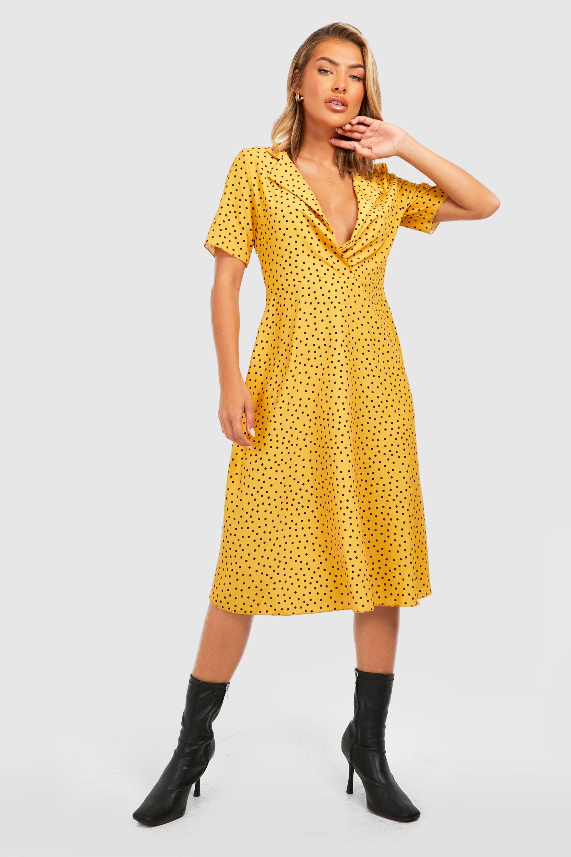 Boohoo yellow polka sales dot dress