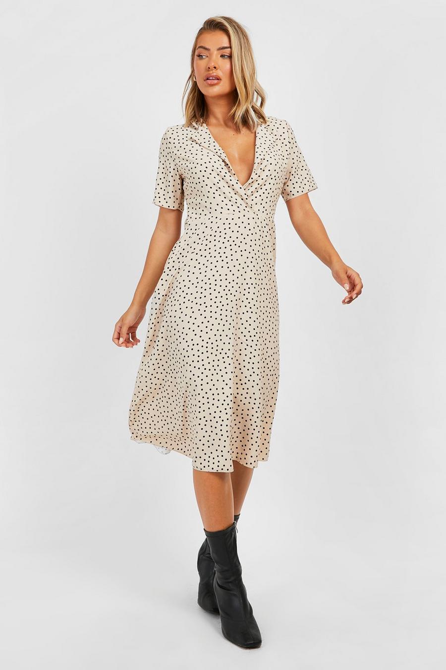 Stone Polka Dot Shirt Style Midi Dress image number 1