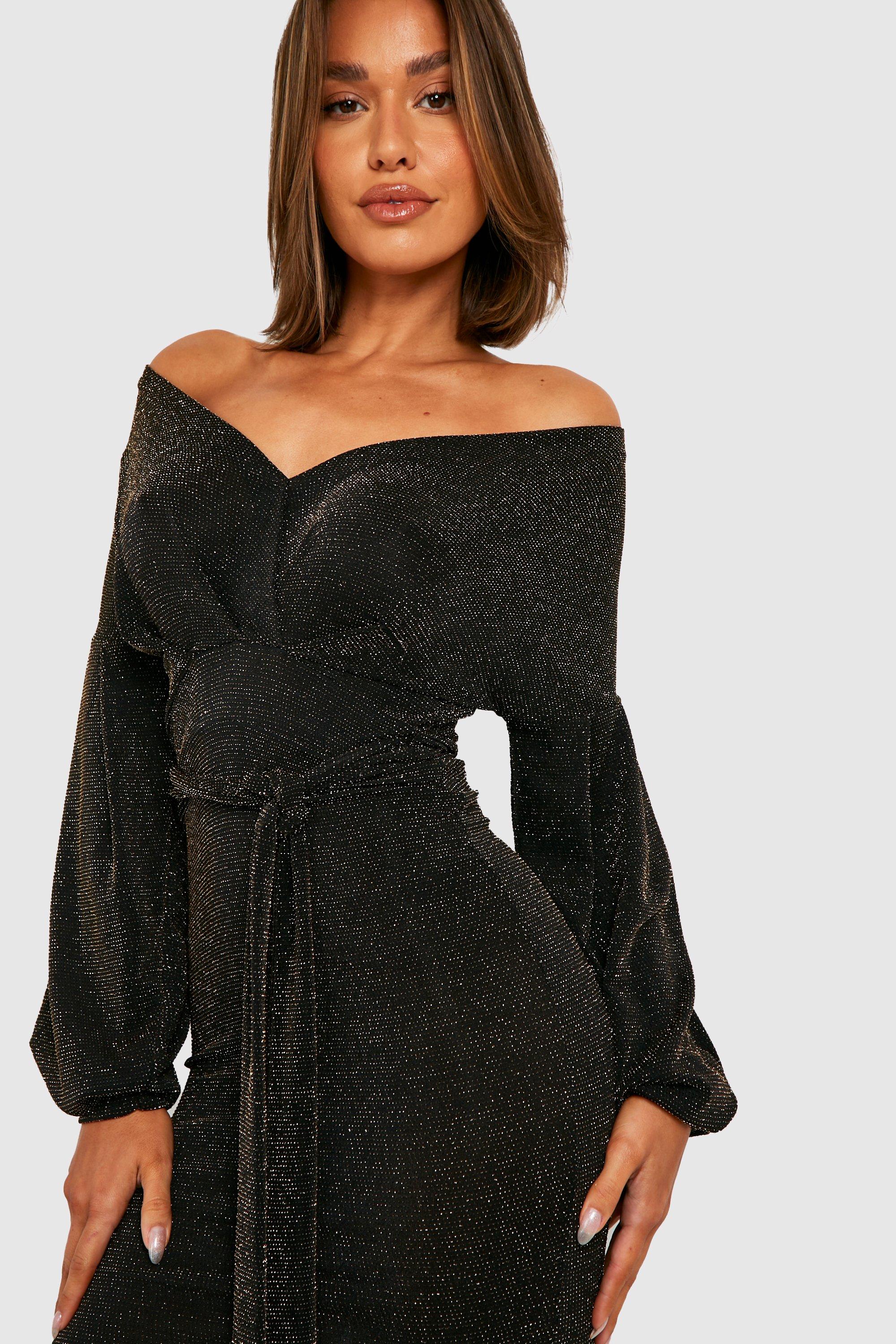 Metallic off outlet the shoulder dress