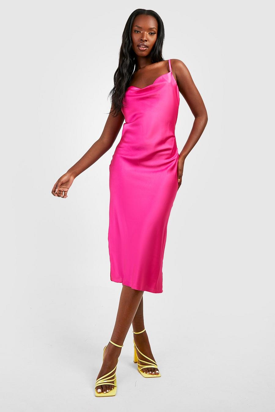 Hot pink Strappy Cowl Neck Midi Slip Dress image number 1