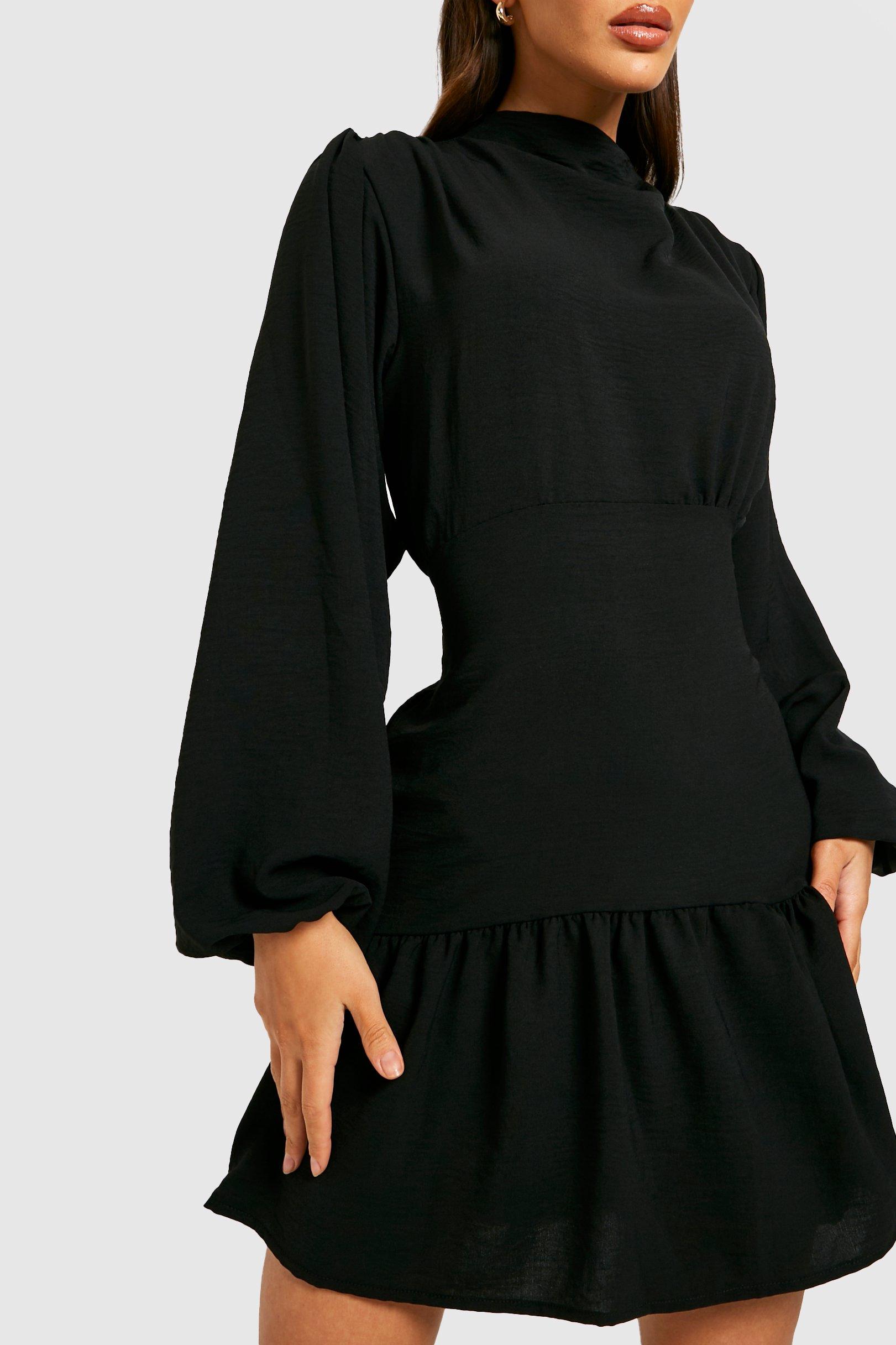 High neck puff sleeve dress sales