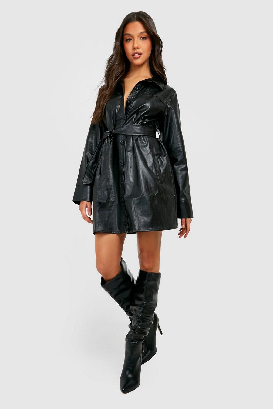 Black svart Leather Look Utility Blazer Dress