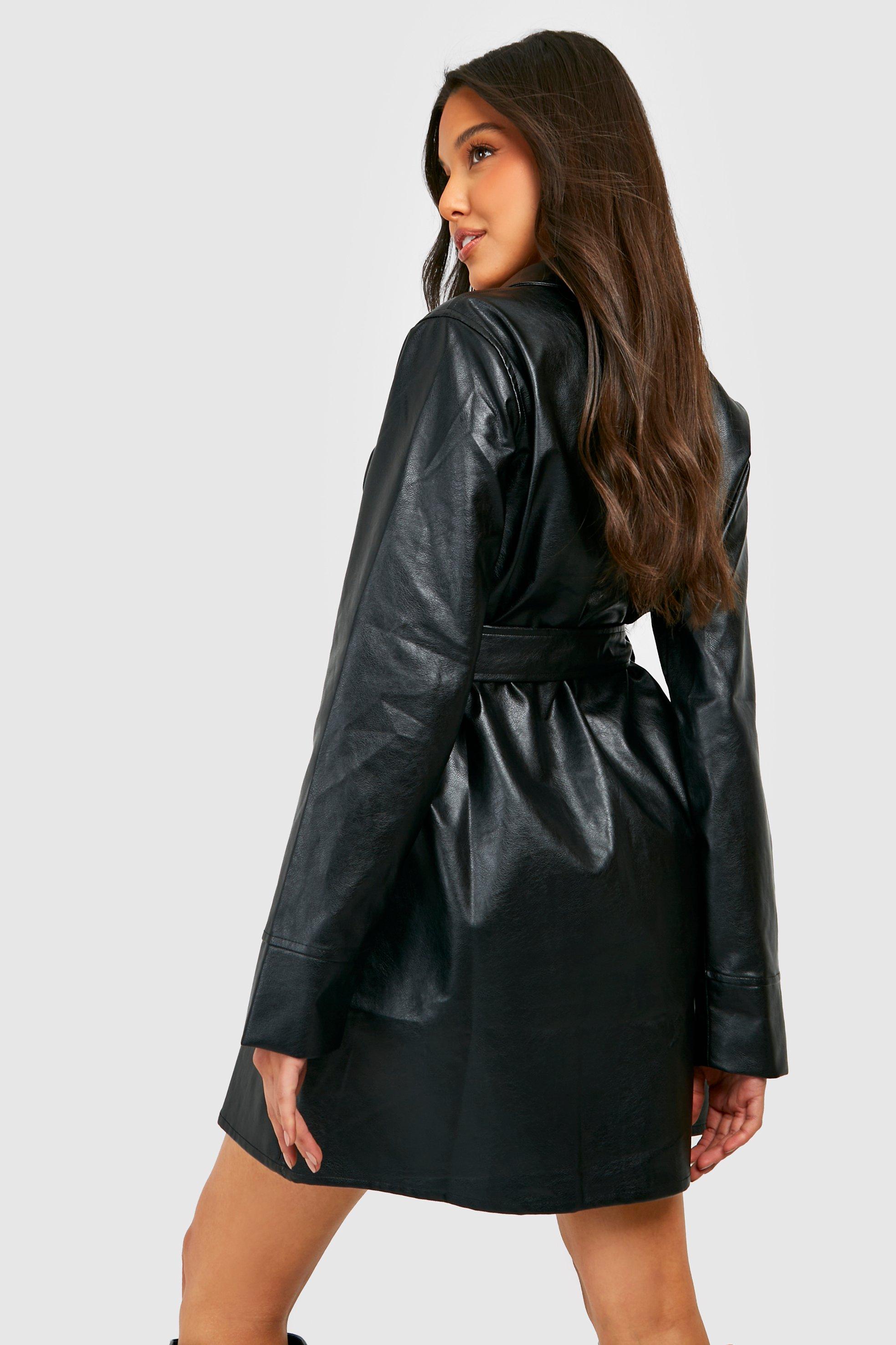 Faux Leather Utility Blazer Dress boohoo CA