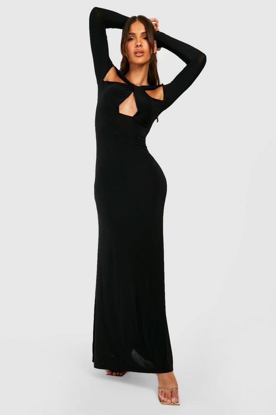Black Cut Out Detail Slinky Maxi Dress image number 1