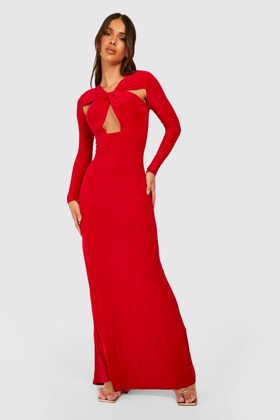 Red Cut Out Detail Slinky Maxi Dress image number 1