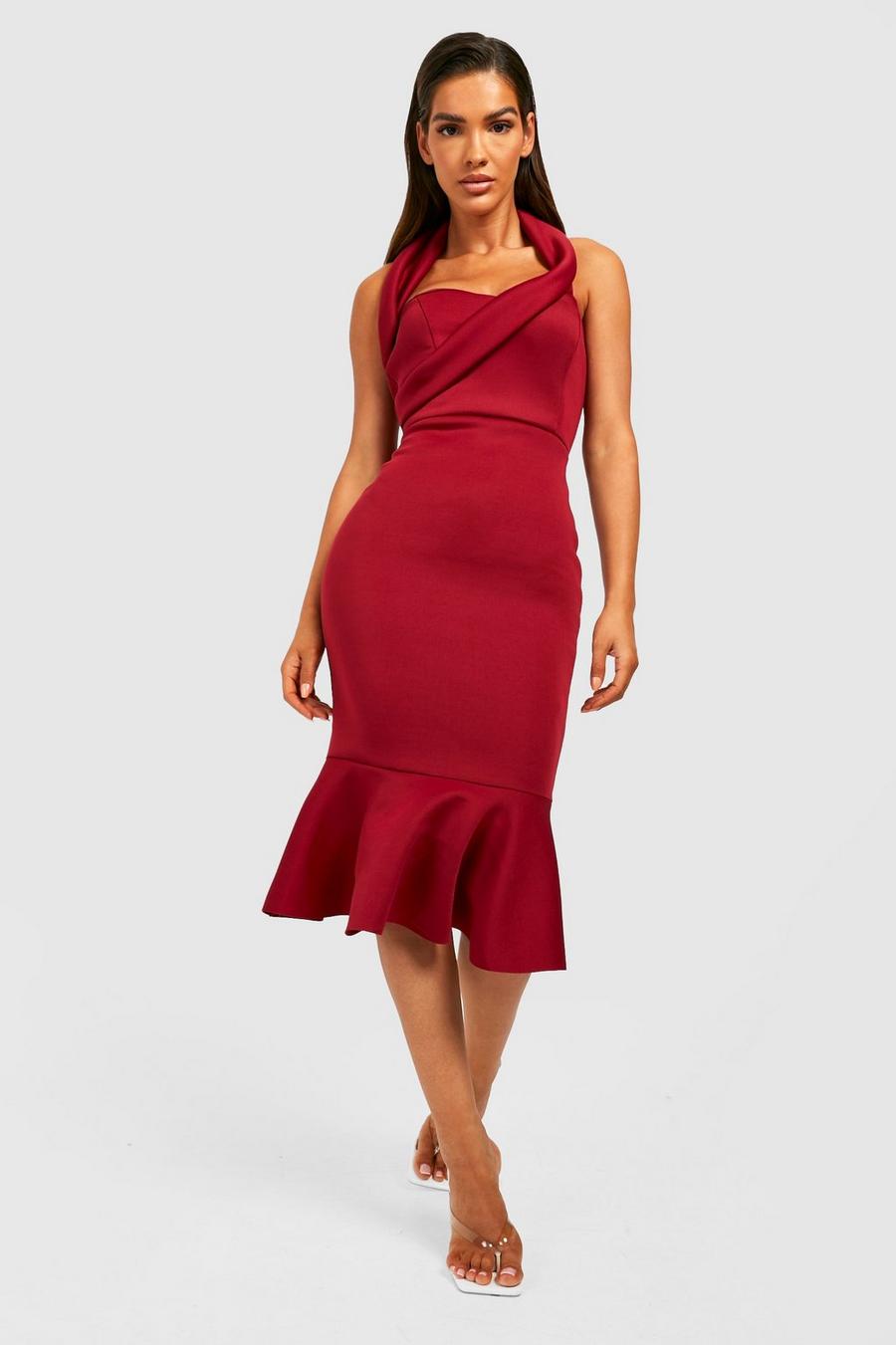 Berry red One Shoulder Midi Dress image number 1