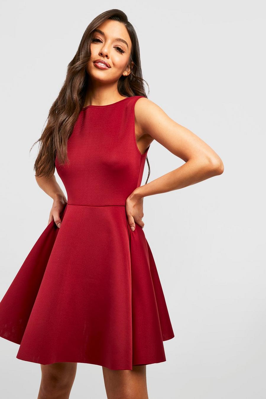 Berry red Knot Detail Skater Dress