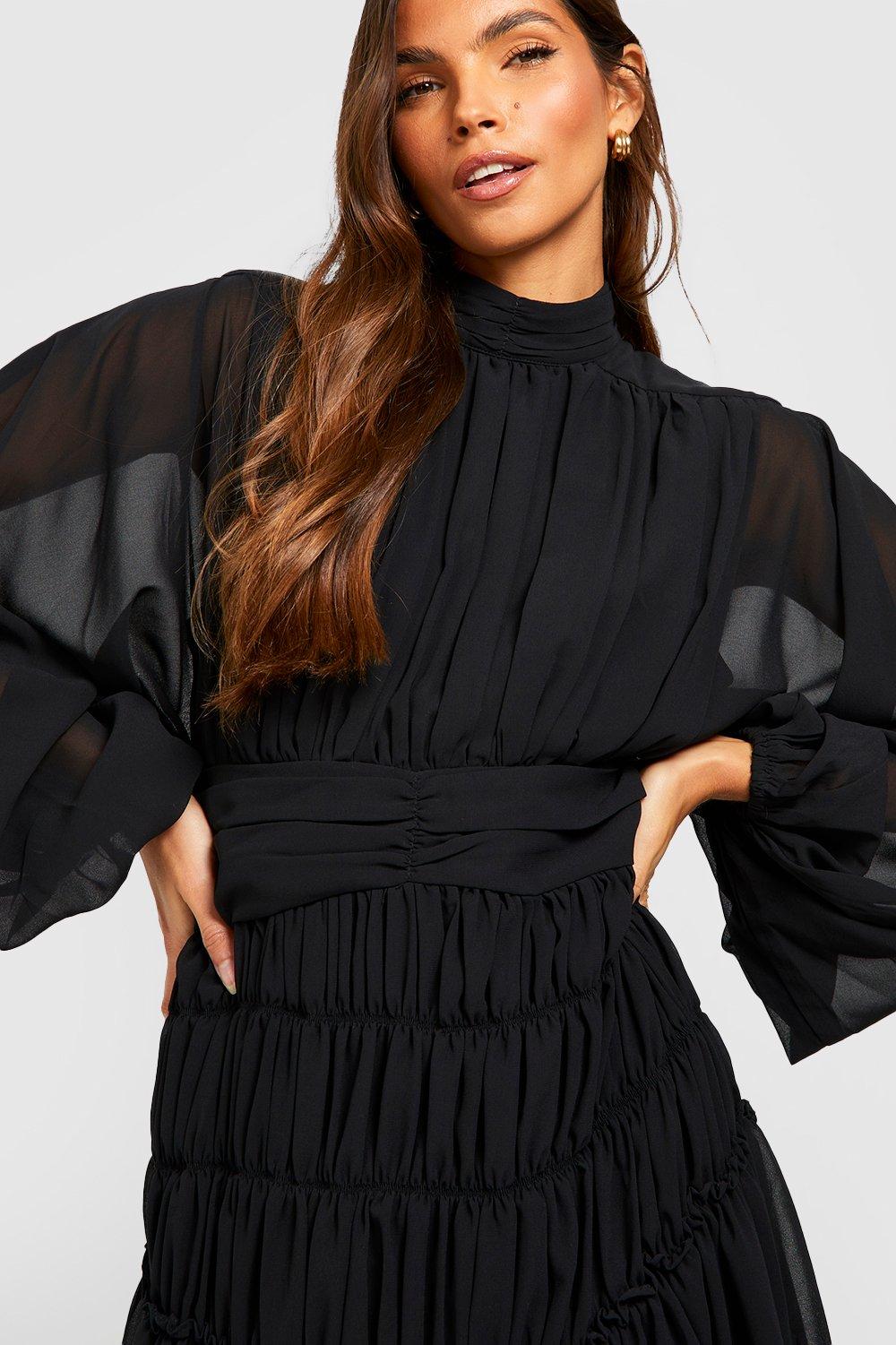 Black high sale neck ruffle dress