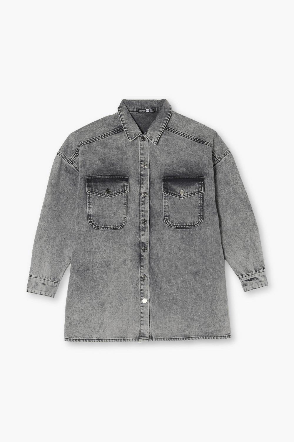 Grey Acid Wash Super Oversized Denim Shirt