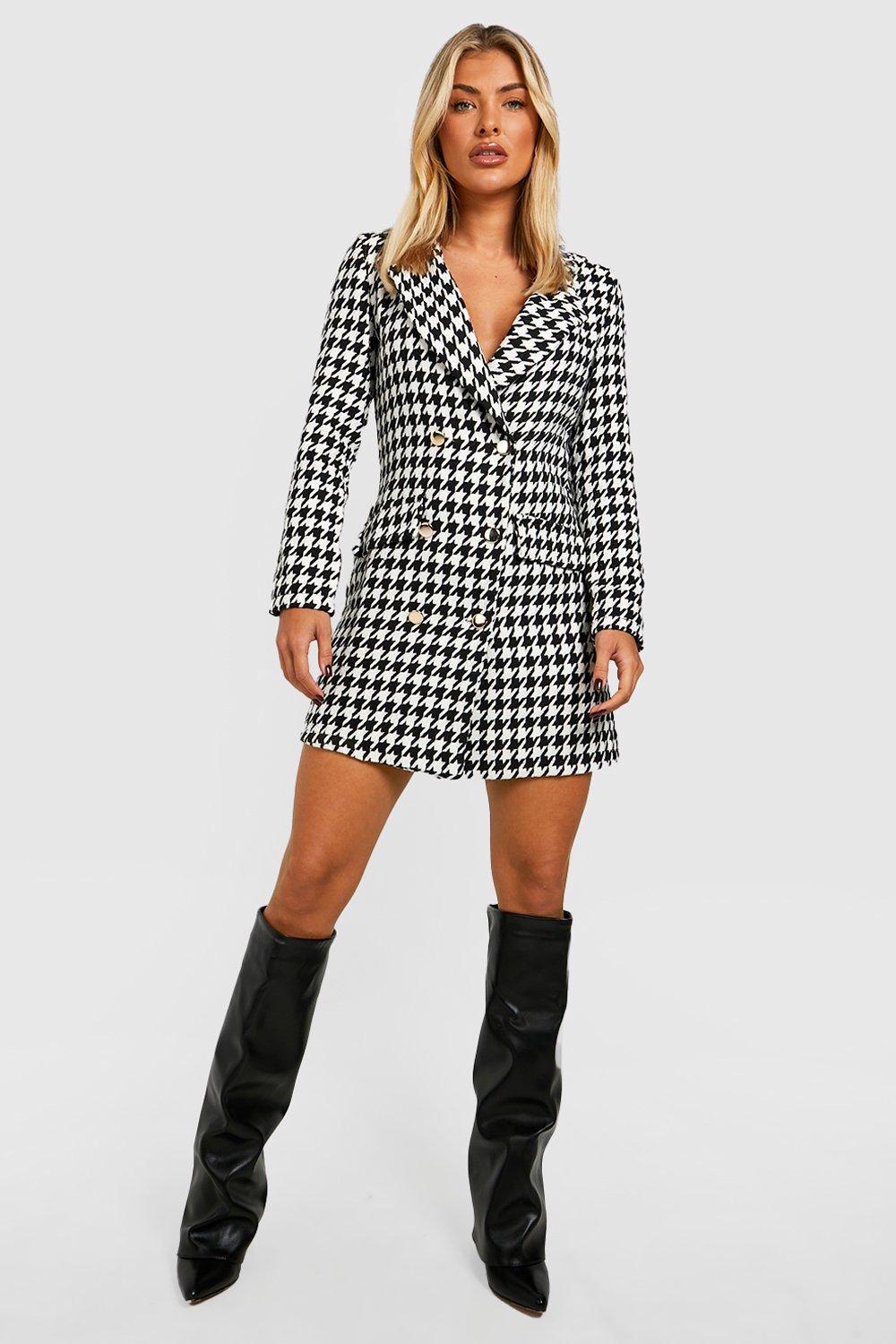 Houndstooth Boucle Blazer Dress