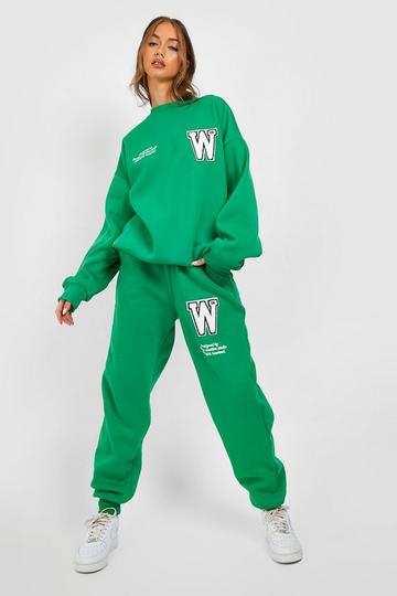 Varsity Applique Sweater Tracksuit green