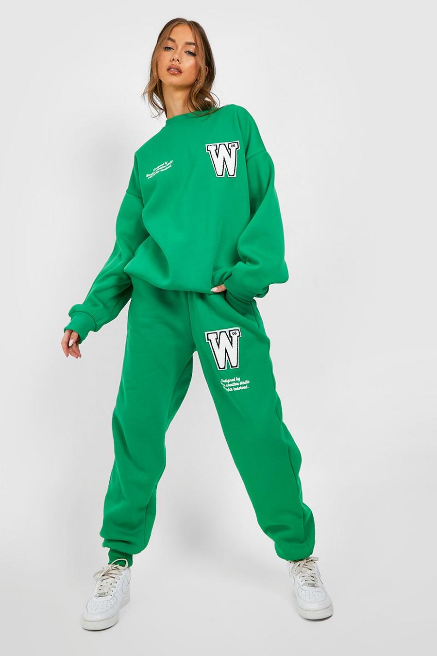 Green verde חליפת טרנינג סווטשירט עם אפליקציה בסגנון נבחרת ספורט  image number 1