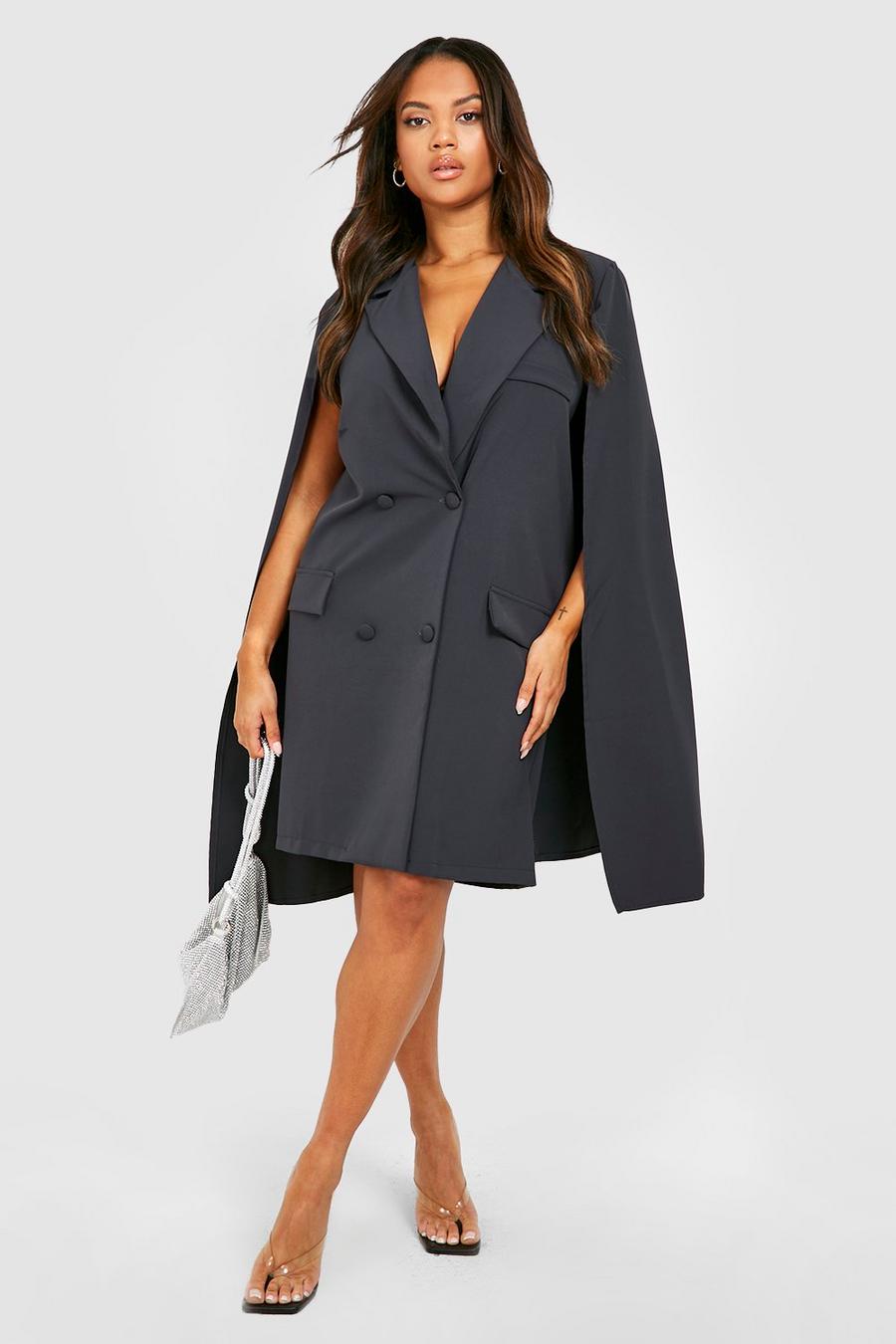 Grey Plus Cape Detail Double Breasted Blazer Dress image number 1