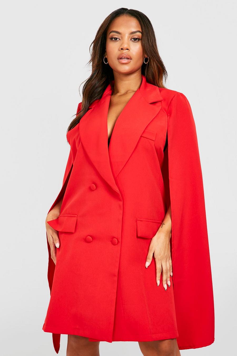 Red Plus Cape Detail Double Breasted Blazer Dress
