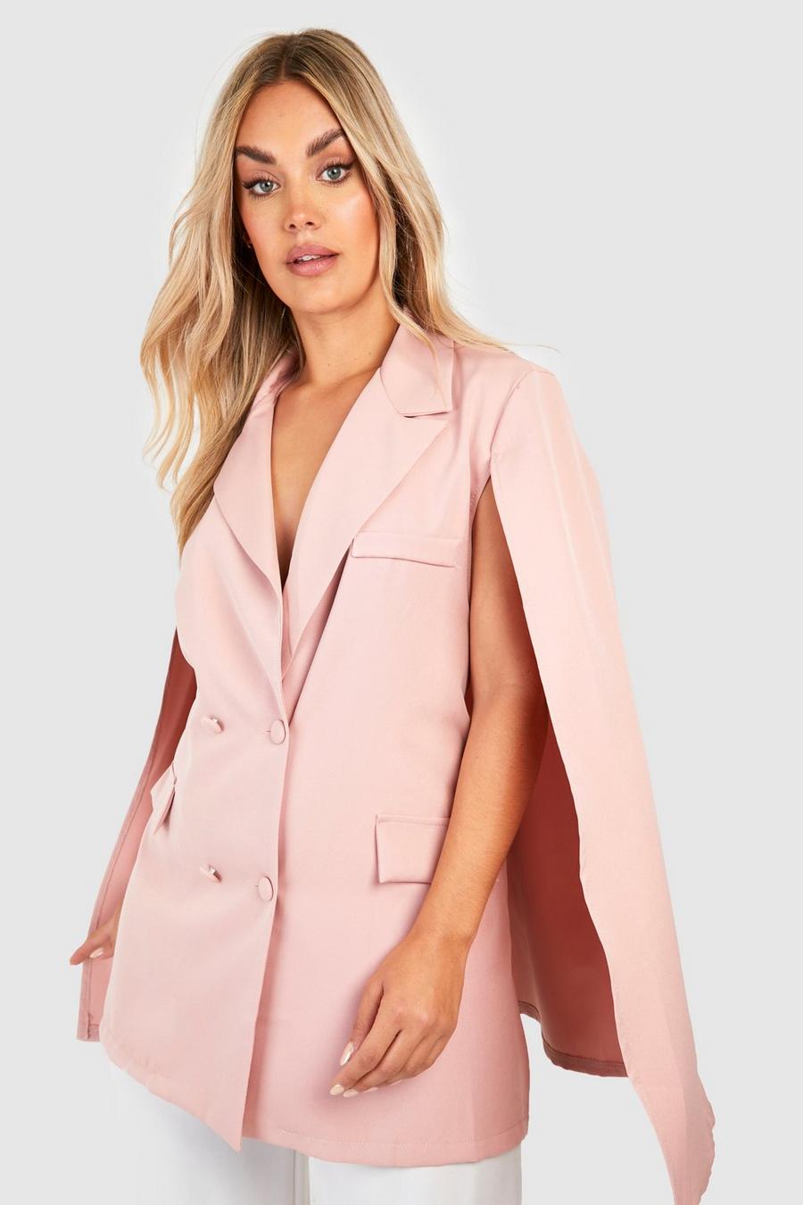 Blush rosa Plus Cape Detail Double Breasted Blazer image number 1