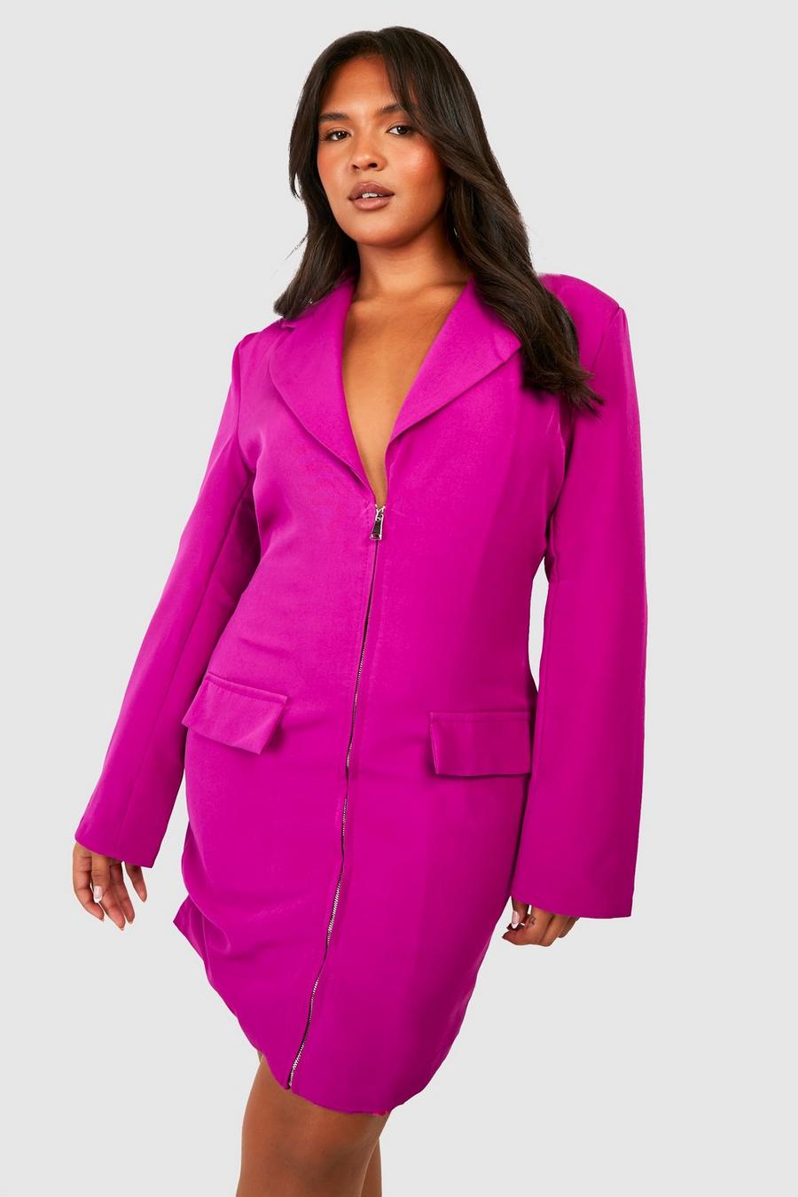Purple Plus Seam Front Plunge Blazer Dress