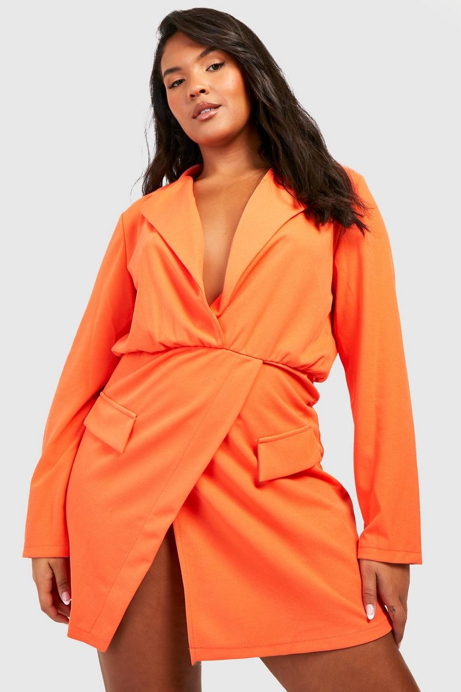 Orange Plus Plunge Wrap Blazer Dress image number 1