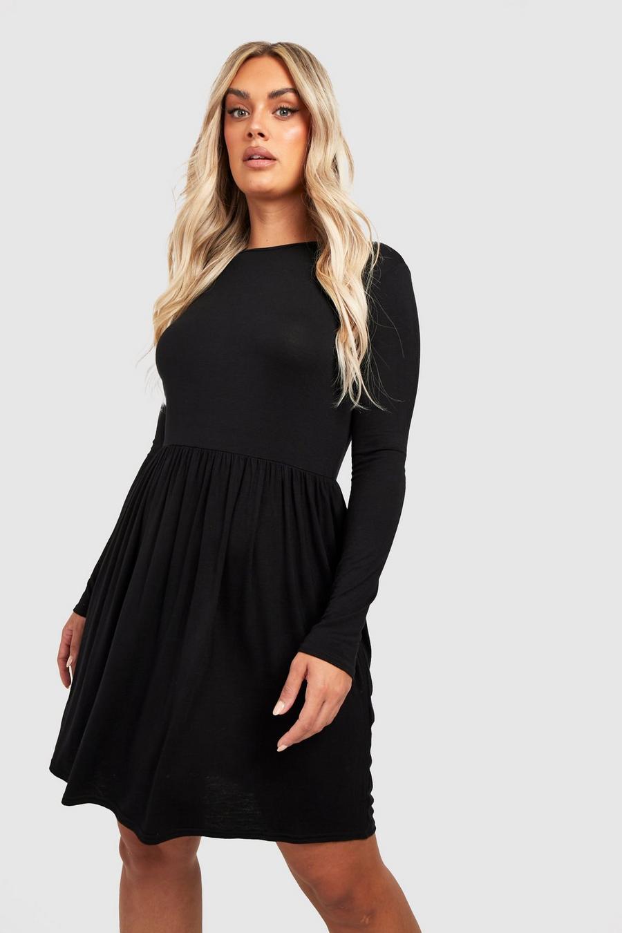 Black Plus Basic Långärmad klänning med peplum image number 1