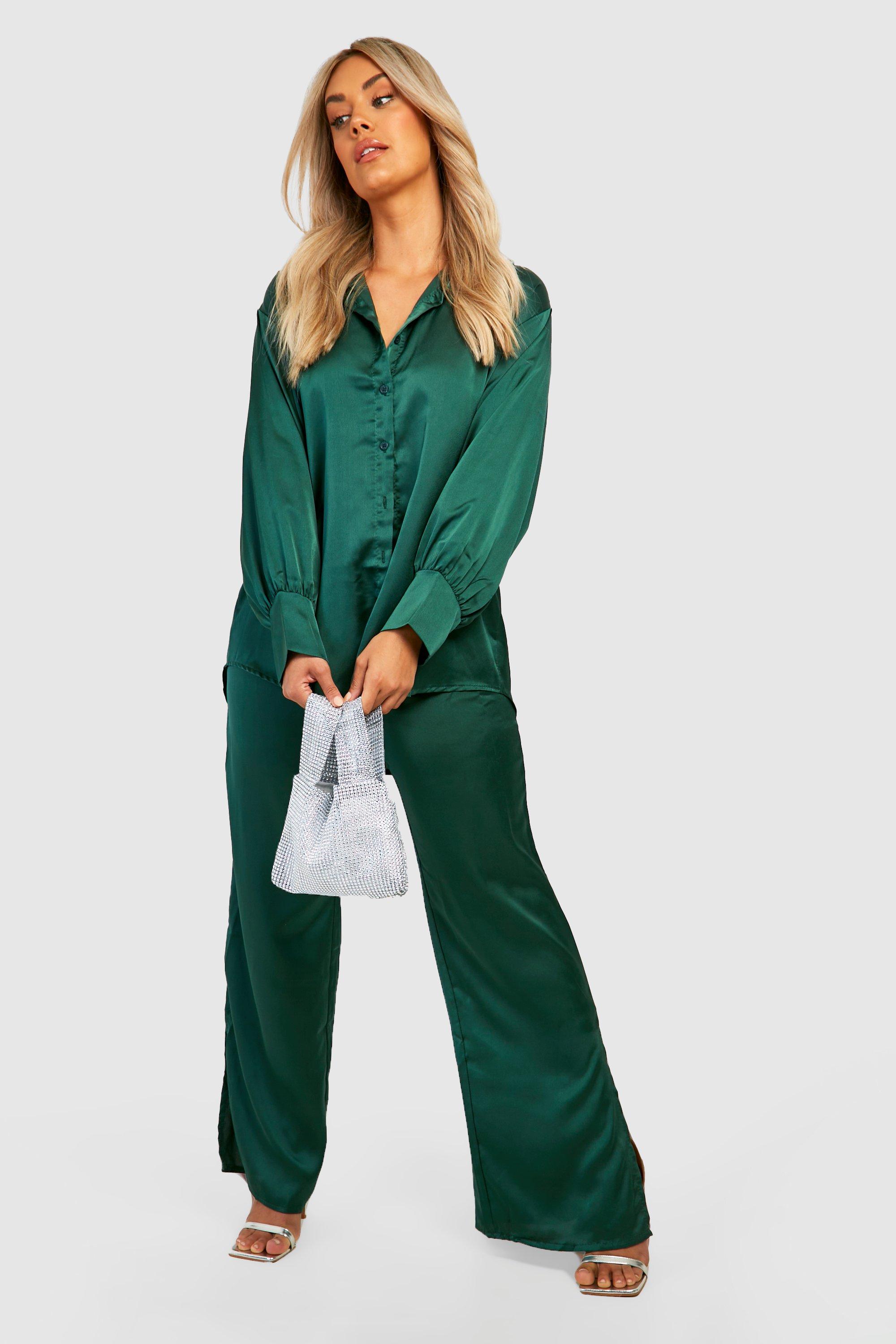 Plus Satin Shirt u0026 Split Hem Trouser Co-ord | boohoo
