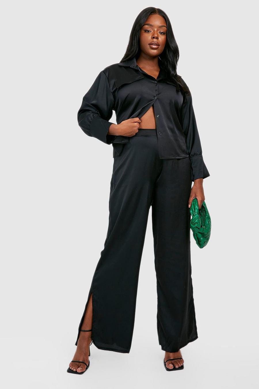 Black Plus Satin Utility Shirt & Trouser Co-ord image number 1