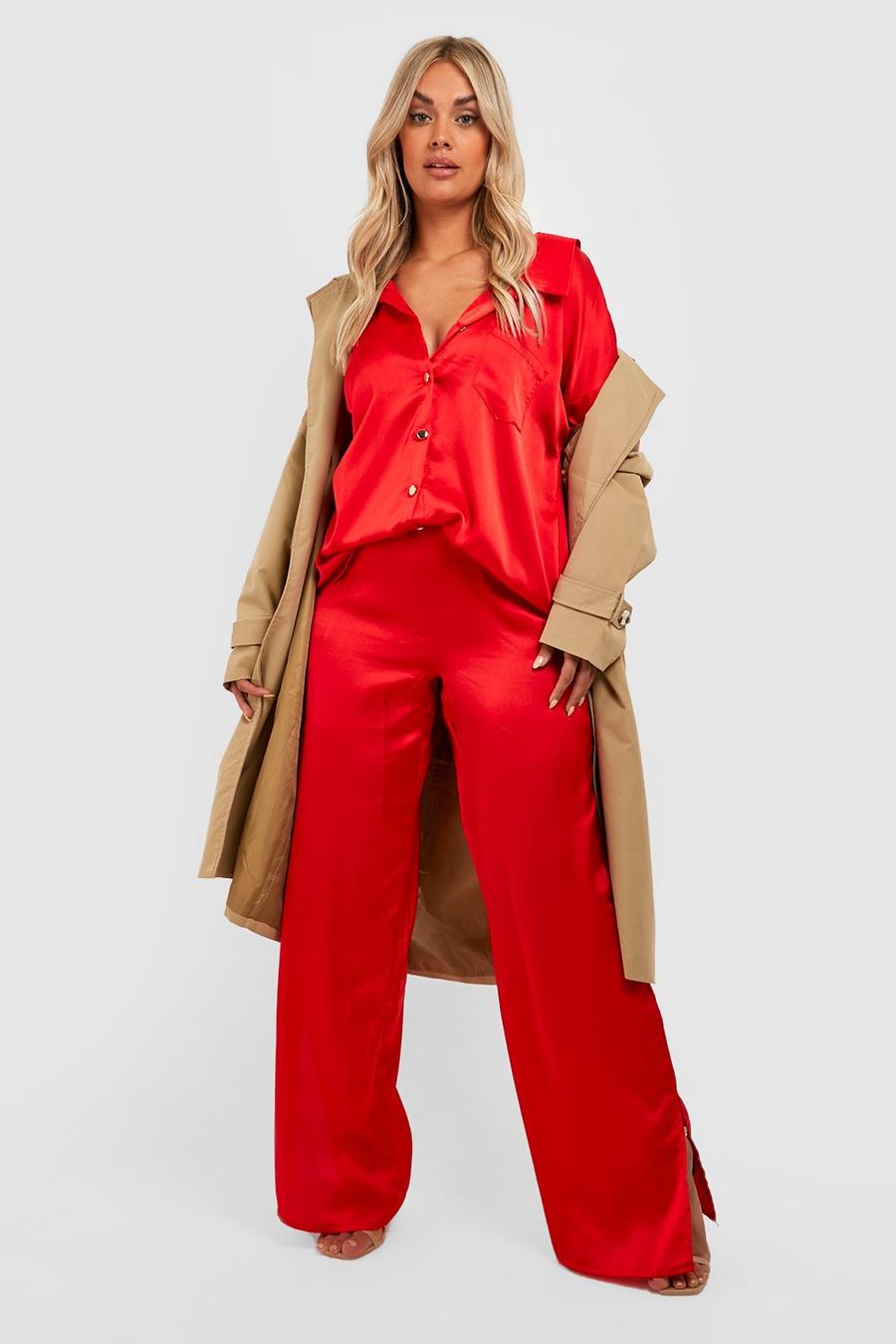 Red Plus Chain Detail Shirt & Pants Co-Ord image number 1
