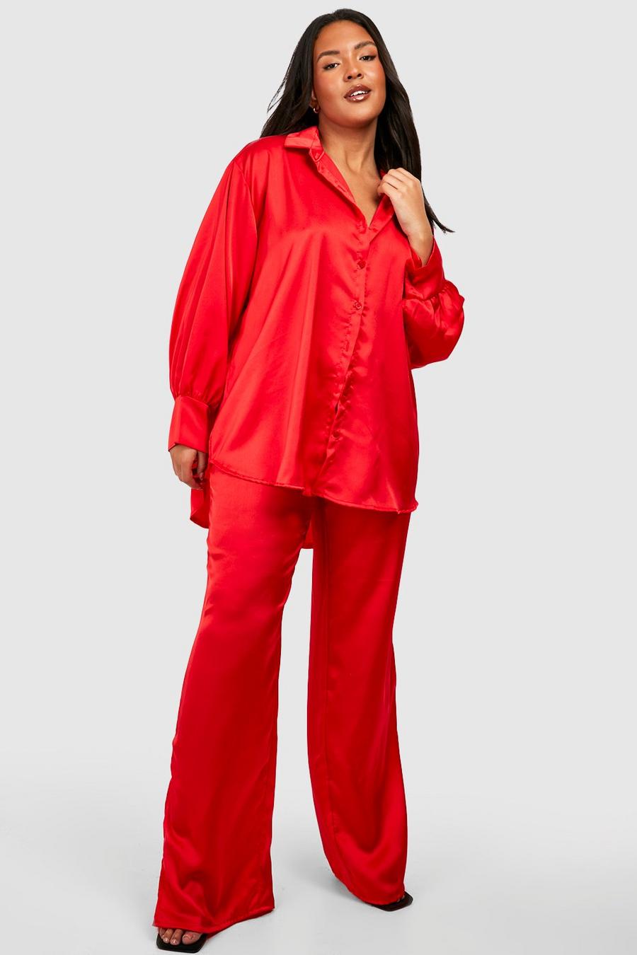 Red Plus Satin Wide Leg Trousers image number 1